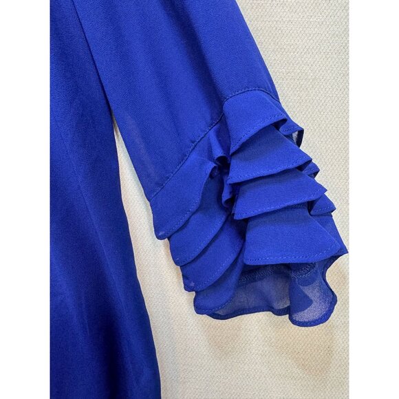 Grace Womens V-Neck Blouse Plus Size 2X Blue Ruffle Sleeve Pullover Sheer Y2K - Picture 3 of 11